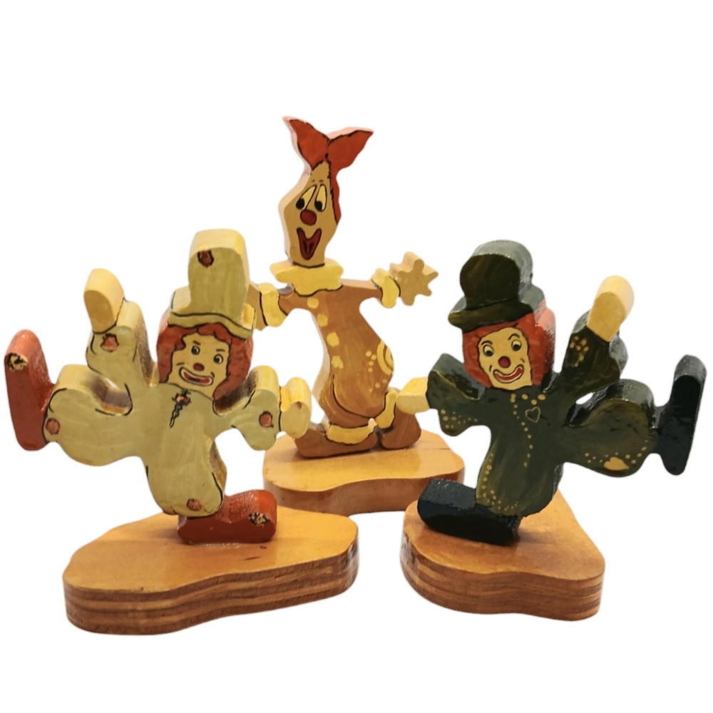 Lot of 3 Special Effects By Kimmons Wood Clown Statue Figurines